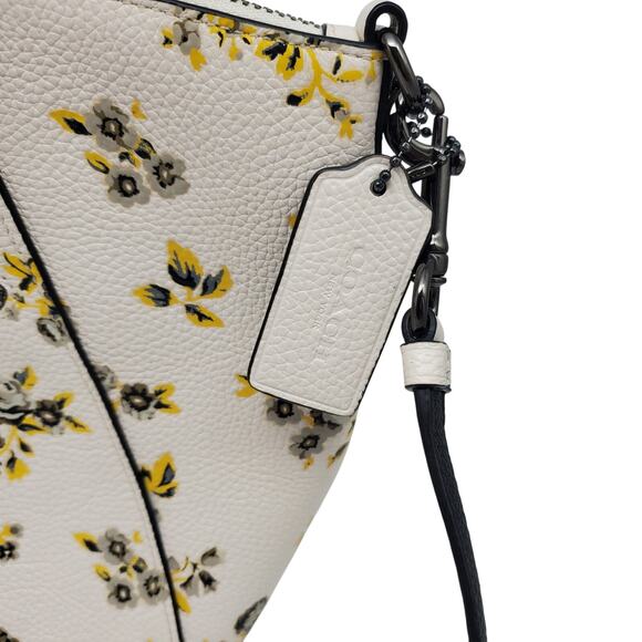 Coach Prairie Satchel Yellow Floral Pebbled Leather Handbag Tote Bag Rose 87109 - Picture 7 of 15